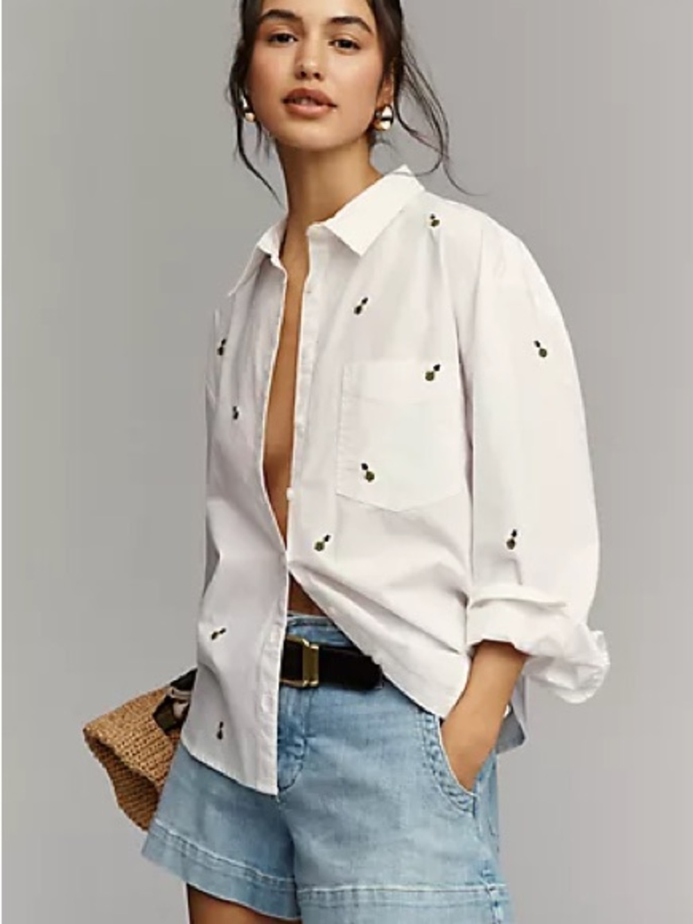Anthropologie White/Bees Maeve The Shrunken Bennet Long Sleeve Size S